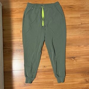 Figs Olive Jogger Sweatpants with Neon Drawstring